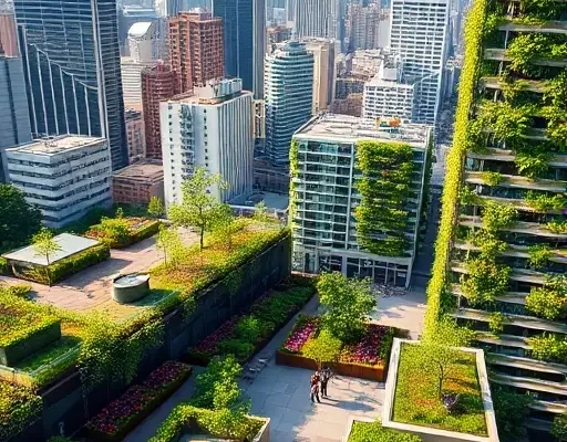 Создание городских садов на крышах и фасадах для снижения жары и шума